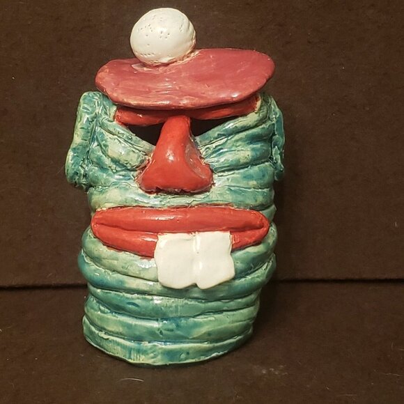 Handmade Hand Thrown Stoneware Ceramic Glazed Kitsch Golfer Figurine Buck Tooth - Picture 1 of 16